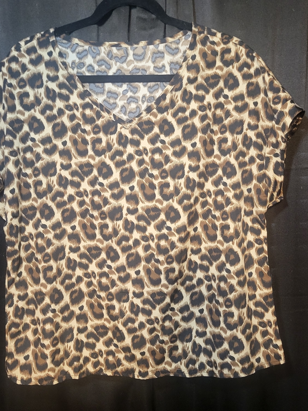 Leopard Print V-Neck Women's Top - Brown/Cream